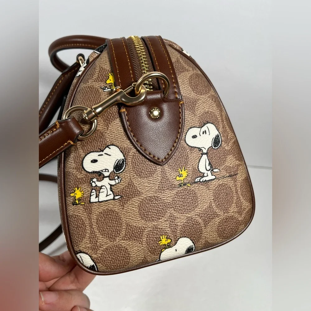 NWT Coach X Peanuts Rowan Satchel Bag In Signature With Snoopy Print - Picture 9 of 10